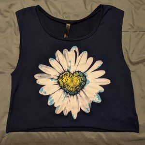 Navy Blue Crop Top with Daisy Graphic (Small)